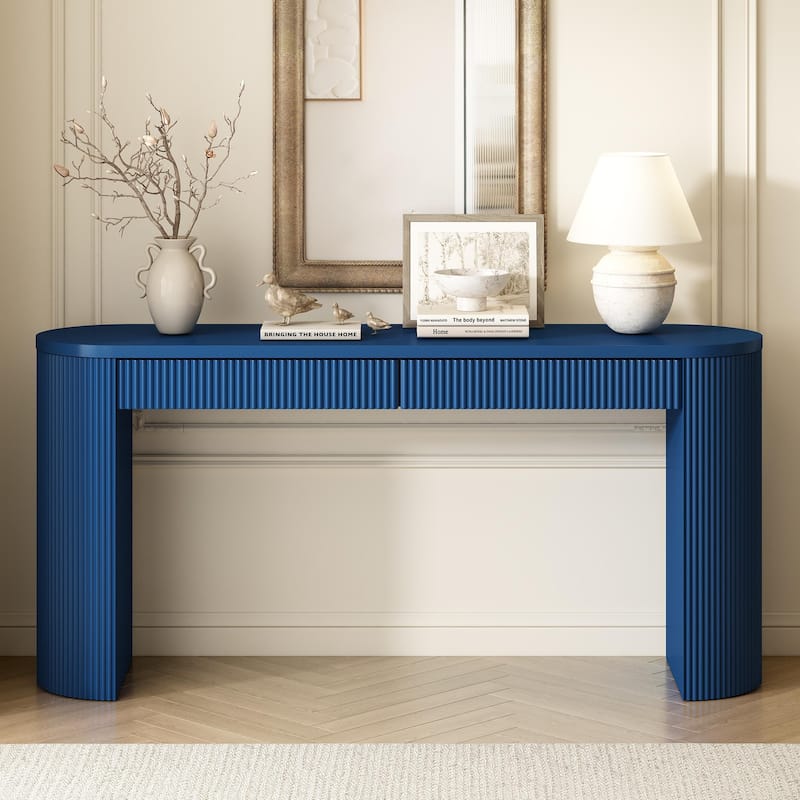 Exquisite pine veneer and vertical striped entrance table - Navy Blue