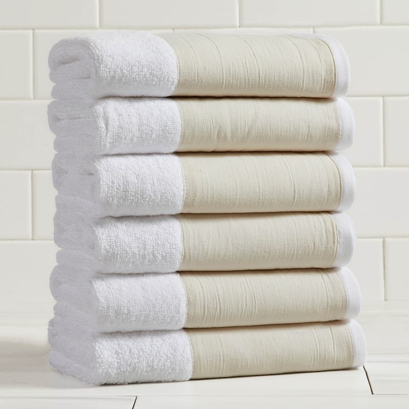 Linery & Co. Ultra-Soft Cotton and Linen Like Border Towel Set - White - Hand Towel (Pack of 6)