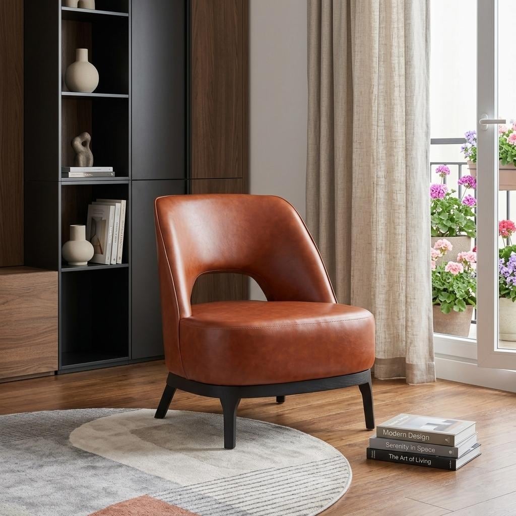 HomeRoots 26" Brown And Black Faux Leather And Faux Leather Lounge Chair - 25.60 in. x 30.50 in. x 28.70 in.