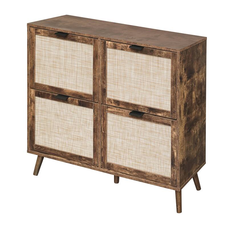 Elegant Shoe Cabinet with Double-Layer Doors,Sturdy Pine Legs and Adjustable Backplane