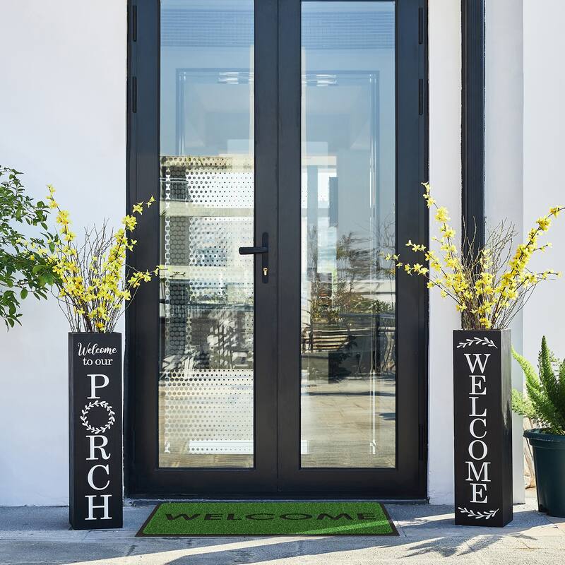 Glitzhome 30"H Rustic Welcome & Home or Welcome & Porch Double Sided Wooden Planter Sign Front Door Decor(2025 Quality-upgraded)