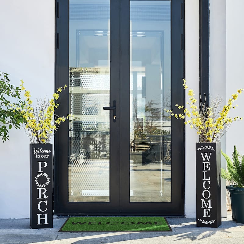 Glitzhome 30"H Double Sided Wooden Black Boxed WELCOME PORCH or WELCOME HOME Porch Sign