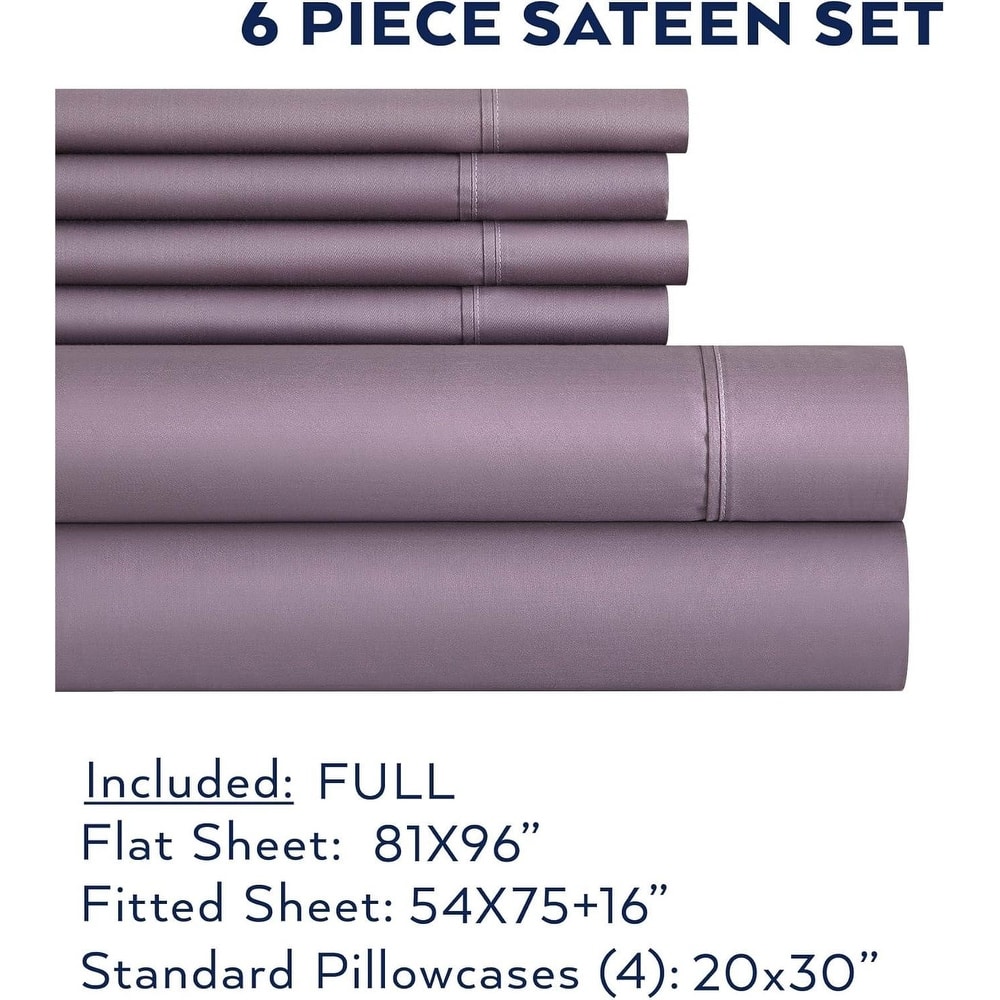Thomasville 1500 Thread Count Purple 6 Piece Premium Cotton Rich Sateen Sheet Set