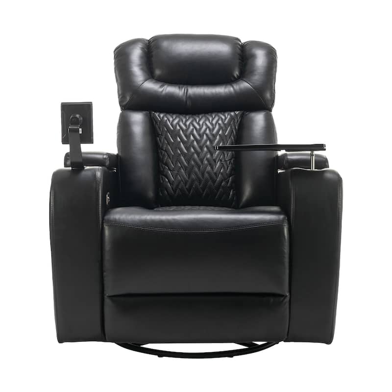 Degree Swivel PU Leather Power Recliner Individual Seat Home Theater Recliner with Tray Table,Cup Holder,Hidden Arm Storage