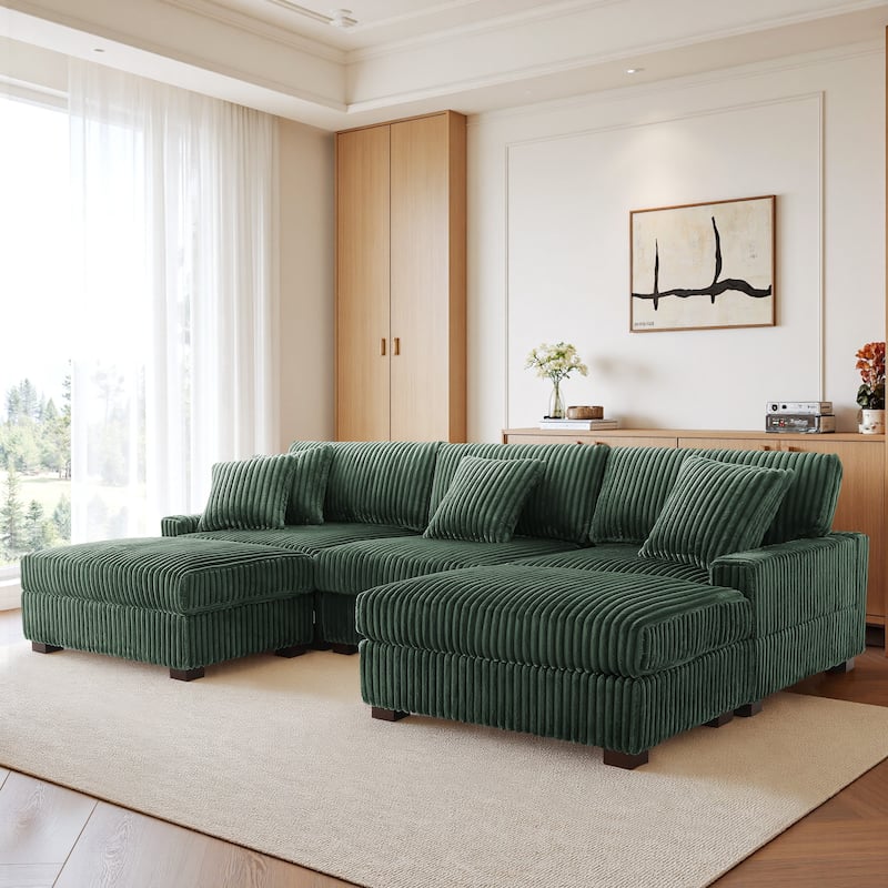 114.5" W Upholstered Sectional Modular Sofa with 2 Ottomans