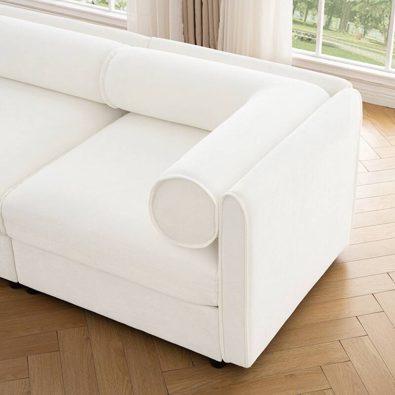 Cylindrical Backrest and Armrests Chenille Sofa with Storage Seat