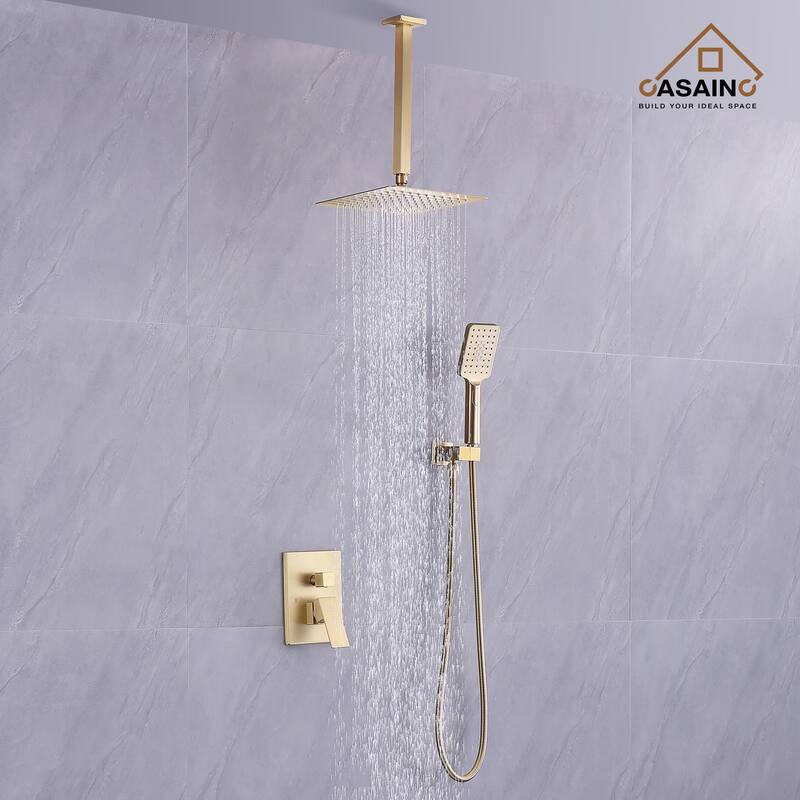 3-Spray Pattern 12 in. Ceiling Mount Shower System in Brushed Gold
