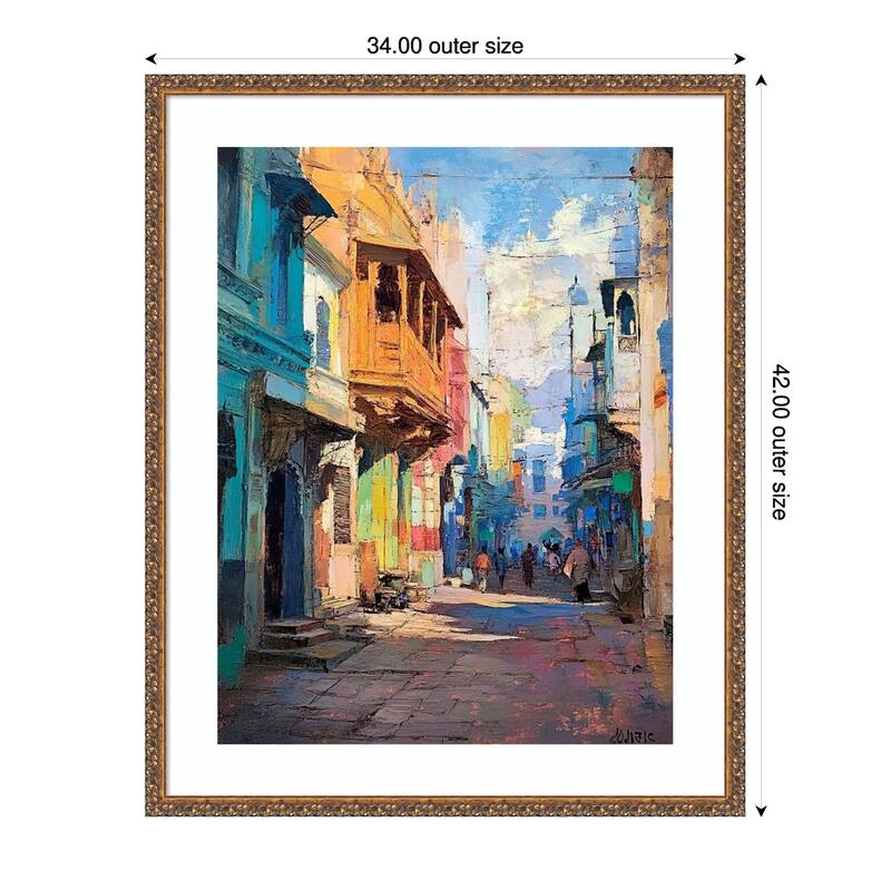 The City Street by Tradelink inhouse artist Wood Framed Wall Art Print - Antique Bronze - 34 x 42 in