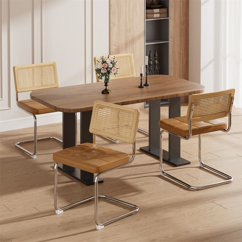 Natural Rattan Dining Chairs,Dining Room Chairs w/Solid Wood Back,4PCS