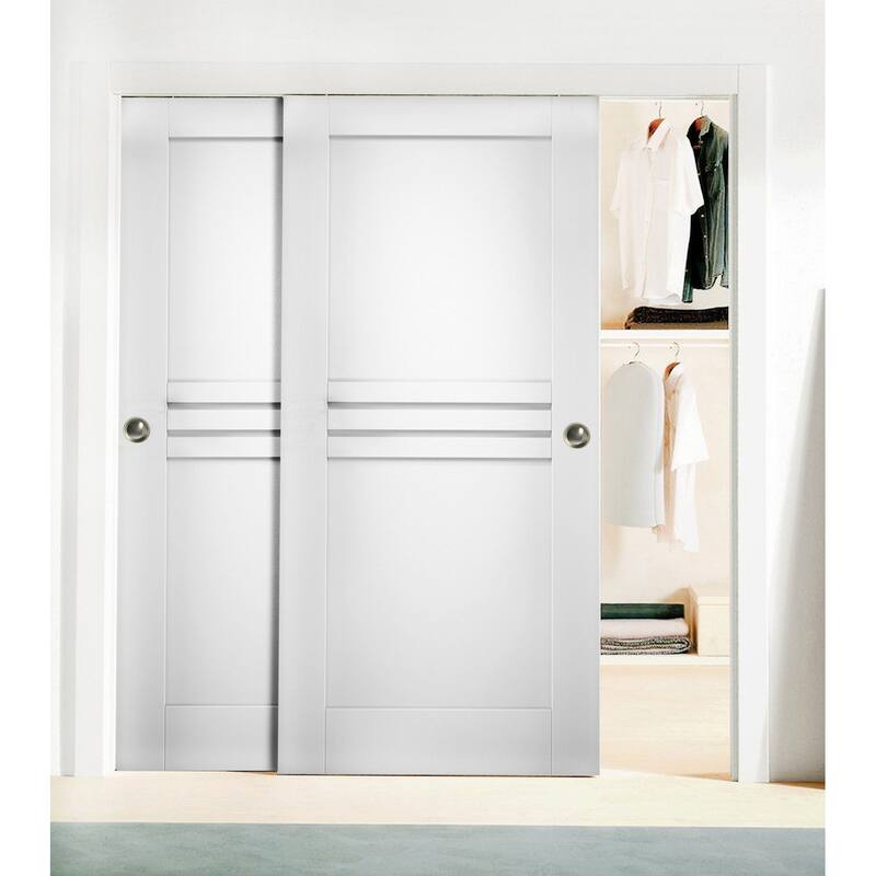 Sliding Closet Bypass Doors / Mela 7444 White Silk / Rails Hardware Set / Wood Solid Bedroom Wardrobe Doors