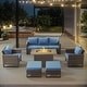 preview thumbnail 1 of 104, Gymojoy Outdoor Fire Pit Conversation Set, Patio Furniture with Cushions 6 PCS -  Sofa & Club Chair & Ottomans & Fire Pit - Brown Wicker / Blue Cusion