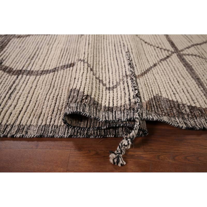 All-Over Striped Moroccan Abstract Area Rug Hand-Knotted Wool Carpet - 7'8"x 10'10"