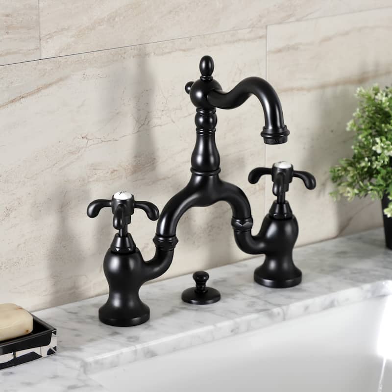 French Country Bridge Bathroom Faucet with Brass Pop-Up