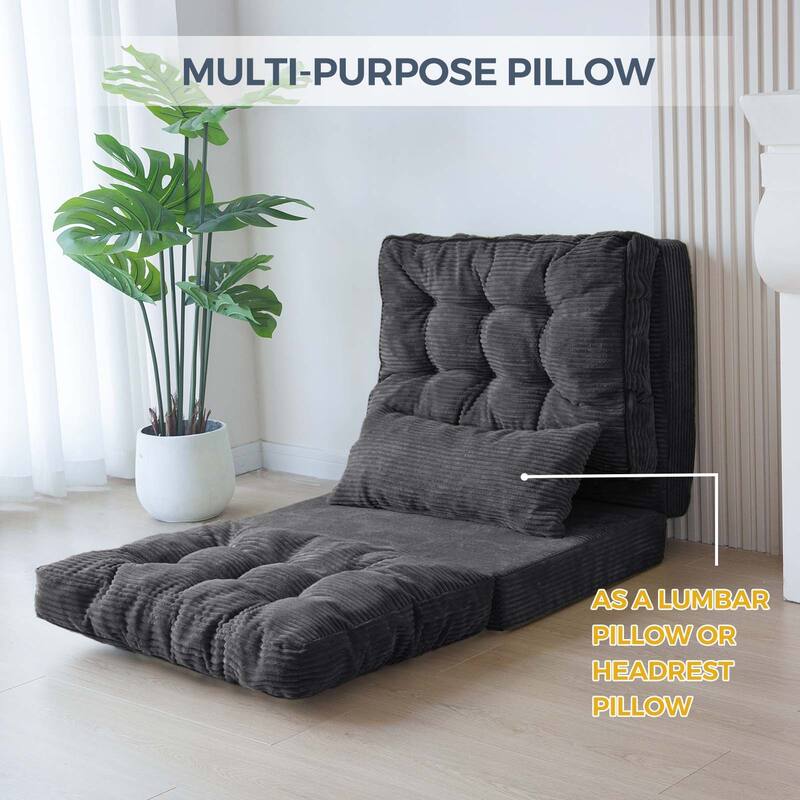 Corduroy Bean Bag Bed Tufted Folding Sofa Bed with Pillows