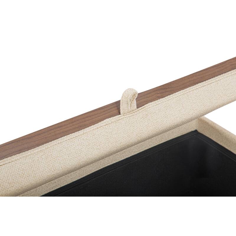 NADAAL STUDIOS Mirelda Ottoman, Flip-Top Upholstered Storage with Walnut-Look Tray Surface, Flecked Oat