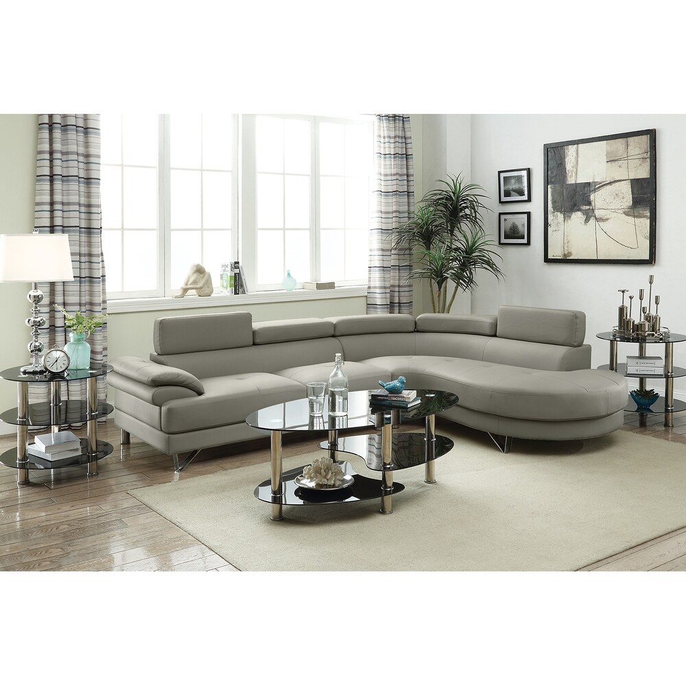 Bobkona Isidro Faux Leather sectional with Adjustable headrest.