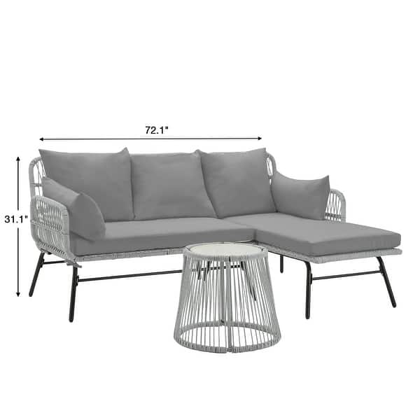 dimension image slide 5 of 8, EROMMY 3-Piece Patio Conversation Set with Glass Table & 2 Armchairs, Seat Cushions