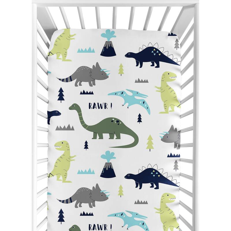 Sweet Jojo Designs Blue and Green Mod Dinosaur Collection Fitted Crib Sheet