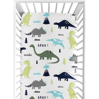 Sweet Jojo Designs Blue and Green Mod Dinosaur Collection Fitted Crib Sheet