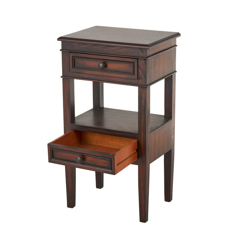 Wood 2 Drawers and 1 Shelf Accent Table - Brown or White - Roche River Decor