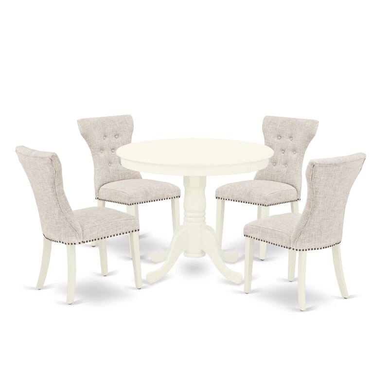 East West Furniture 5 Piece Dining Table Set- A Round Kitchen Table and 4 Linen Fabric Parson Chairs,(Finish Options)