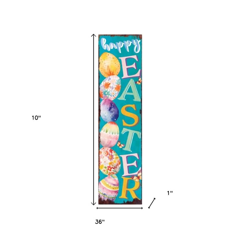 HomeRoots 36" Turquoise Pink And Yellow Solid Wood Happy Easter Easter Easter Egg Porch Sign