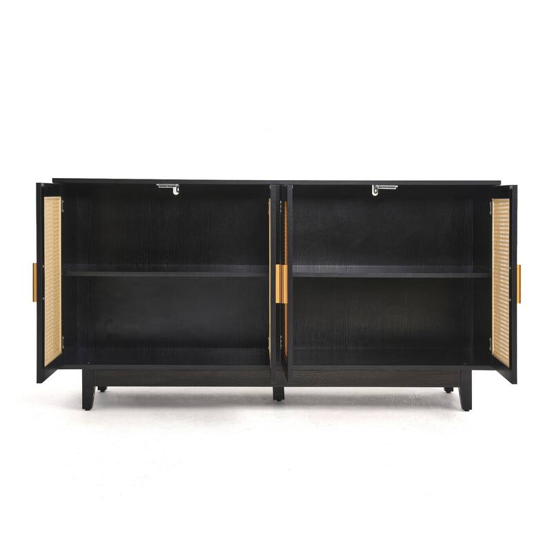 Wood TV Stand for up to 60" TVs with Four Rottan Doors