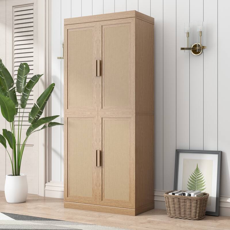 Modular Sideboard Cabinet with Storage Buffet Cabinet with Rattan Doors for Living Room Kitchen Dining Room Entryway