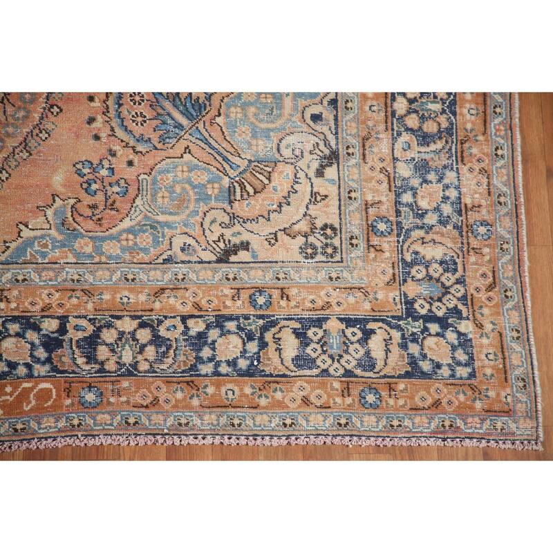 Hand Knotted Oriental 100% Wool Carpet Traditional Floral Oranges & Rust Mashad Area Rug - 9' 7'' X 6' 6''