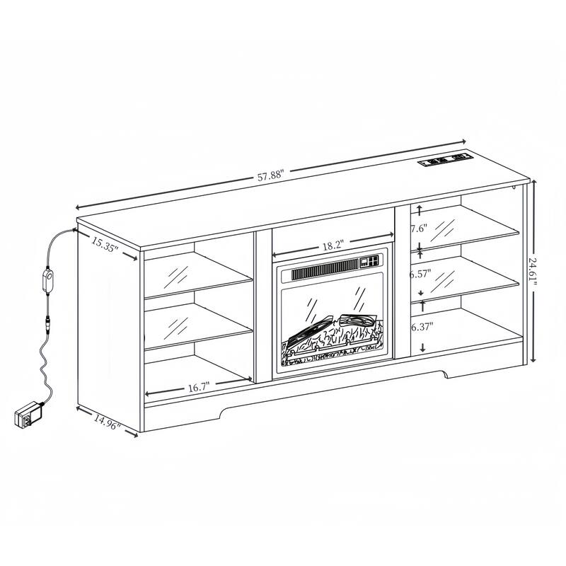 Fireplace TV Stand with LED Lights, TV Console with USB Charging Outlet, Entertainment Center with Adjustable Glass Shelves