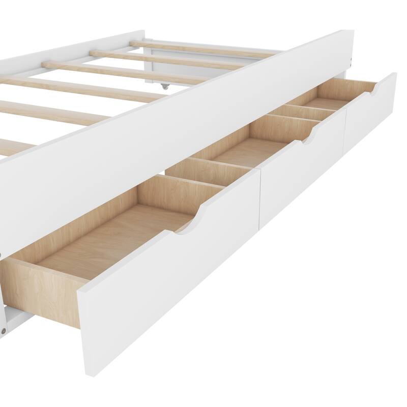 Wooden LED Bed with Trundle and Storage Headboard