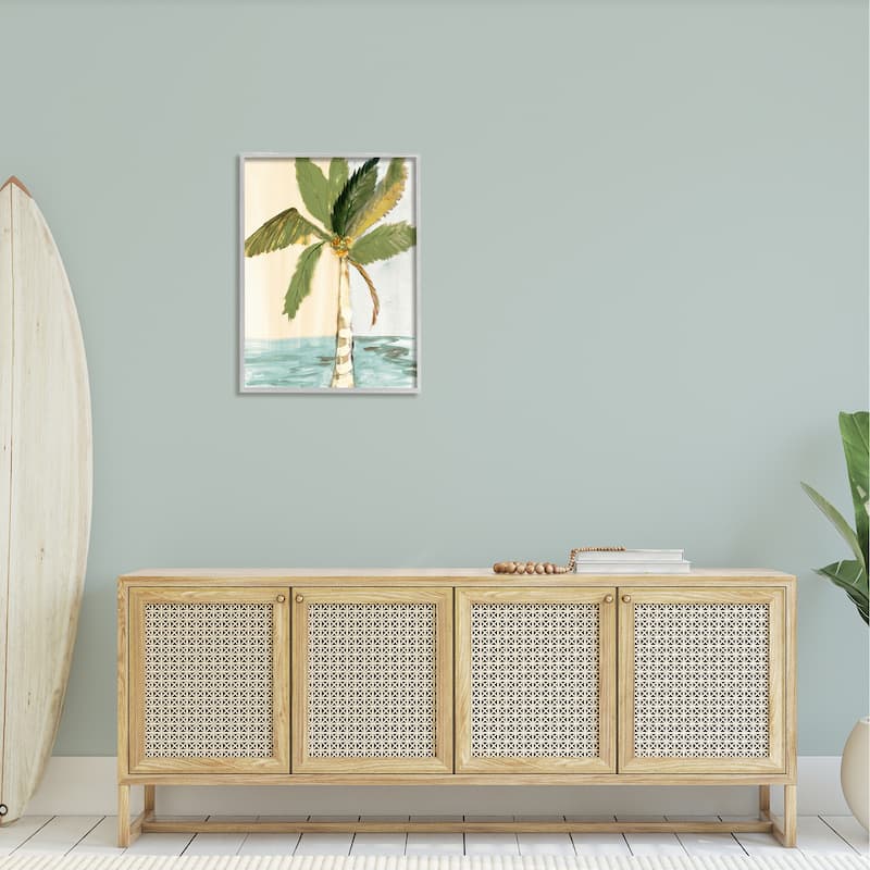 Stupell Green Palm Tree Leaves Coconuts Oceanfront Beach Framed Wall Art
