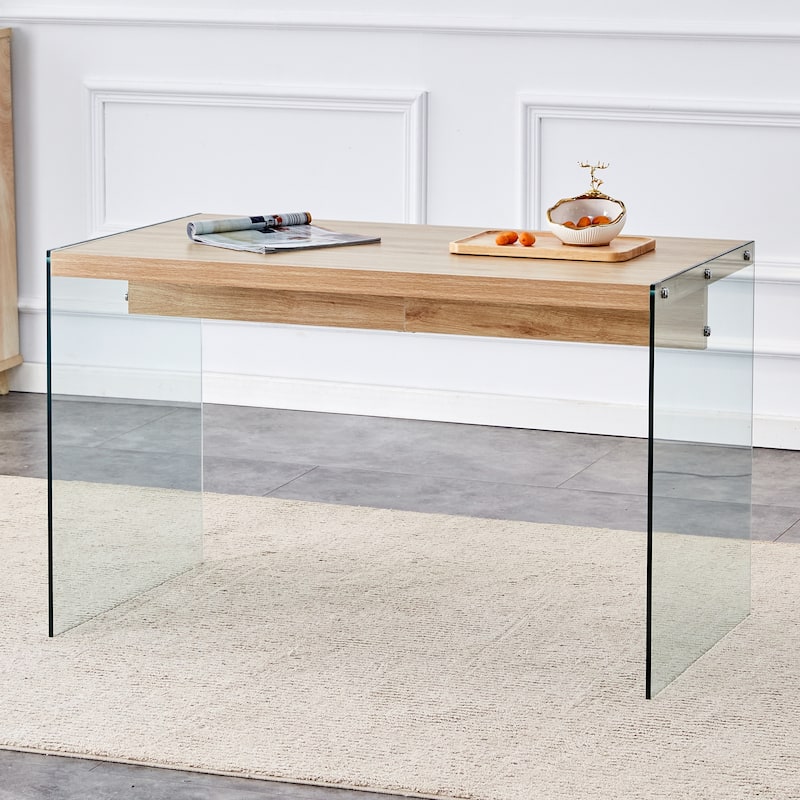 Dining Table, With Transparent Tempered Glass Legs