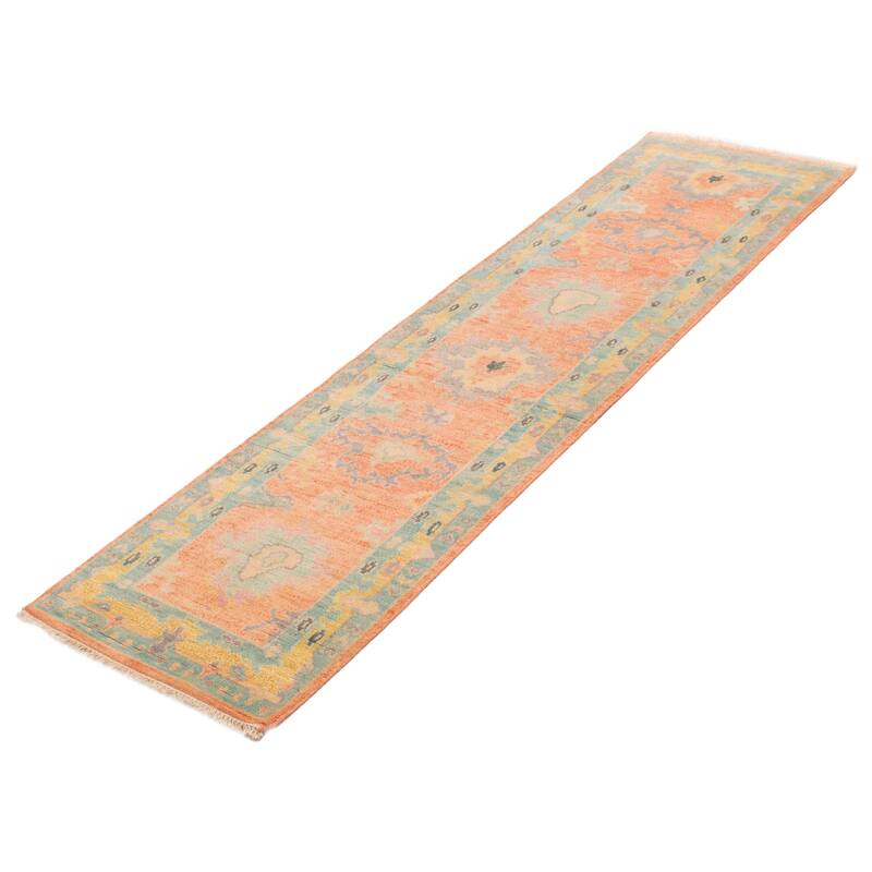 ECARPETGALLERY Hand-knotted Modern Oushak Coral Wool Rug - 2'6 x 9'8