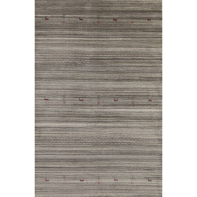 Hand Knotted Oriental 100% Wool Carpet Tribal Tribal Greys & Charcoal Gabbeh Area Rug - 7' 8'' X 5' 0''