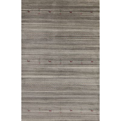 Hand Knotted Oriental 100% Wool Carpet Tribal Tribal Greys & Charcoal Gabbeh Area Rug - 7' 8'' X 5' 0''