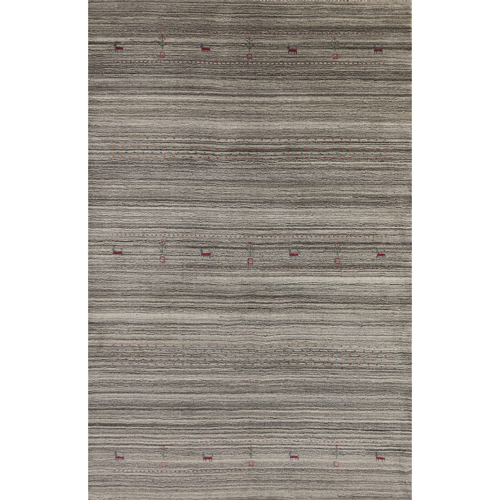 Hand Knotted Oriental 100% Wool Carpet Tribal Tribal Greys & Charcoal Gabbeh Area Rug - 7' 8'' X 5' 0''
