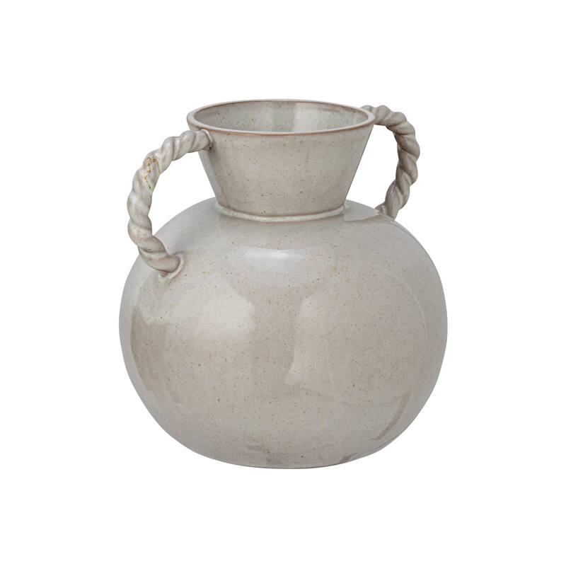 Stoneware Vase with Twisted Handles and Reactive Glaze
