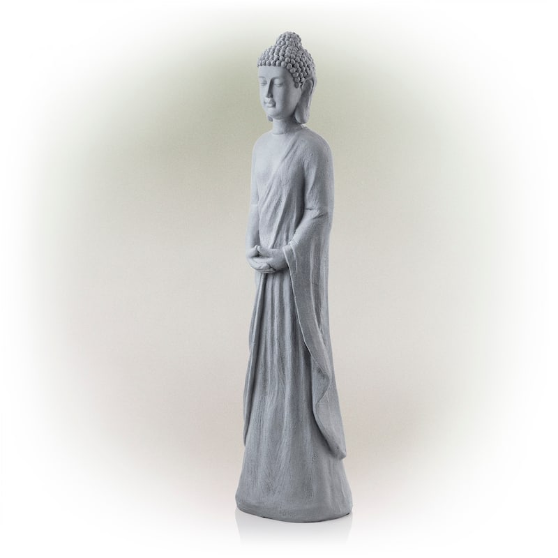 Alpine Corporation 32" Tall Cement Standing Buddha Outdoor Garden Statue, Gray
