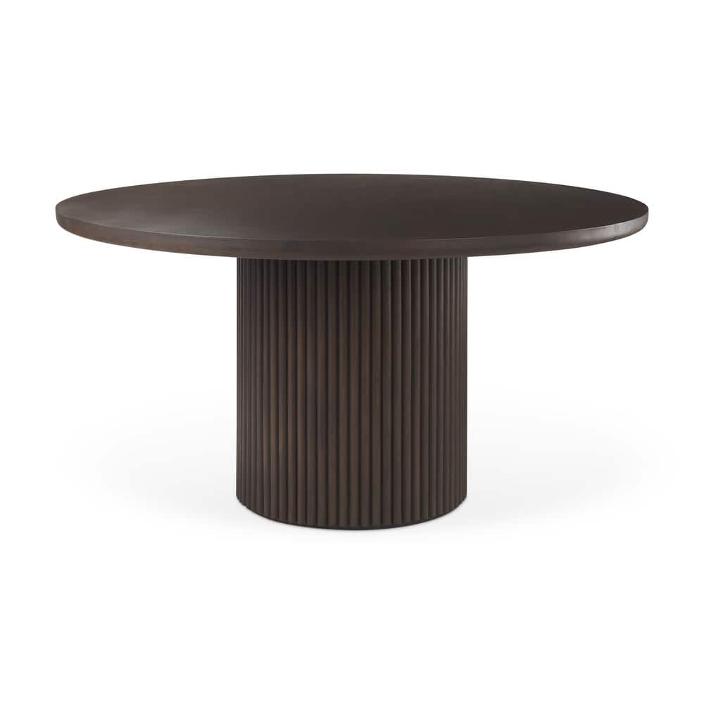 Terra Dark Brown Solid Wood w/ Fluted Base Round Dining Table