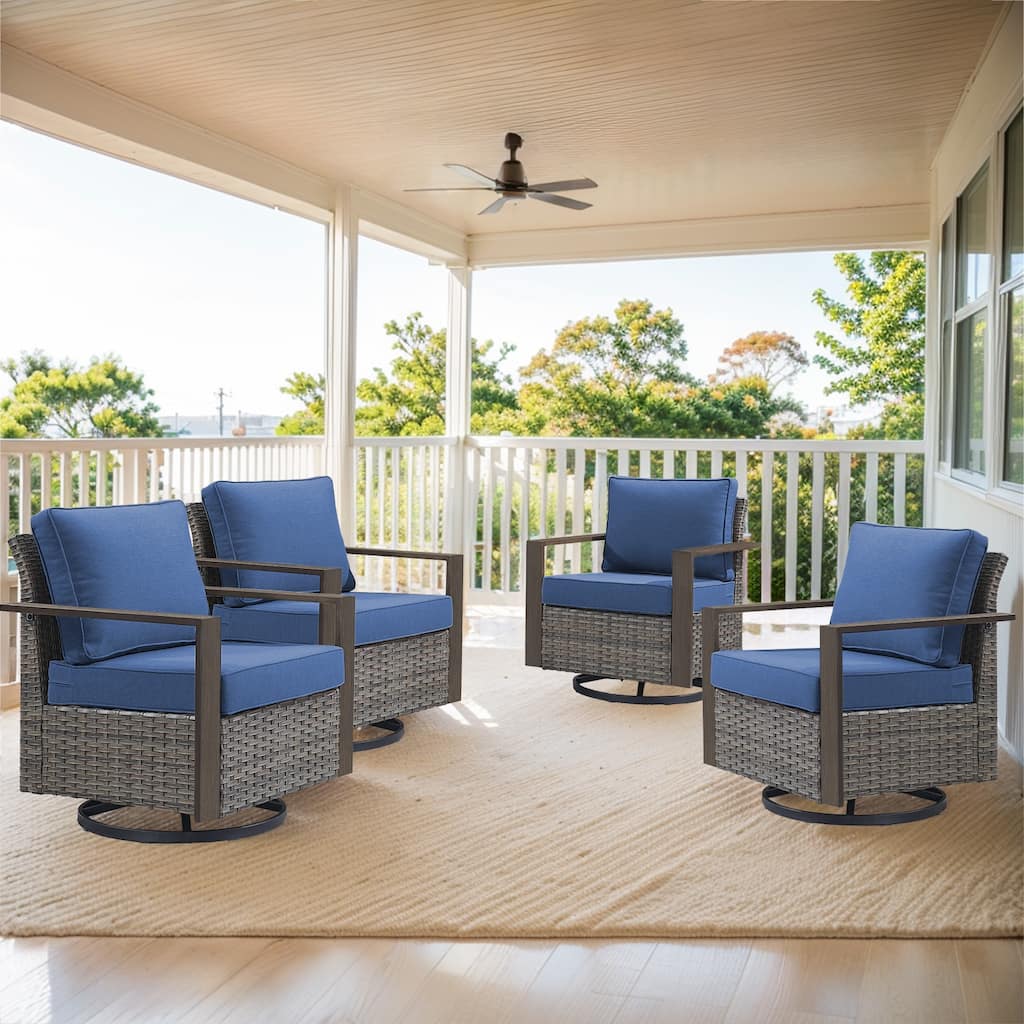 Gymojoy 4 PC Outdoor Swivel Rocker Chairs Set - Grey