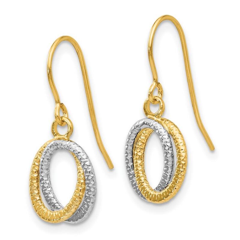 Curata 14k Two-Tone Gold 22x9mm Textured Oval Fancy Dangle Earrings