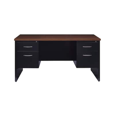 Hirsh Executive Office Modular Double Pedestal File Office Desk, 30" D x 60" W, Black / Walnut