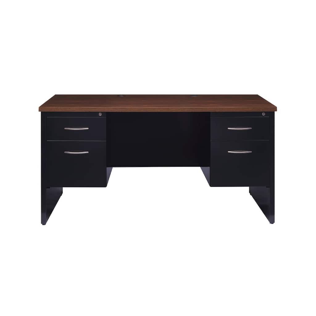 Hirsh Executive Office Modular Double Pedestal File Office Desk, 30" D x 60" W, Black / Walnut