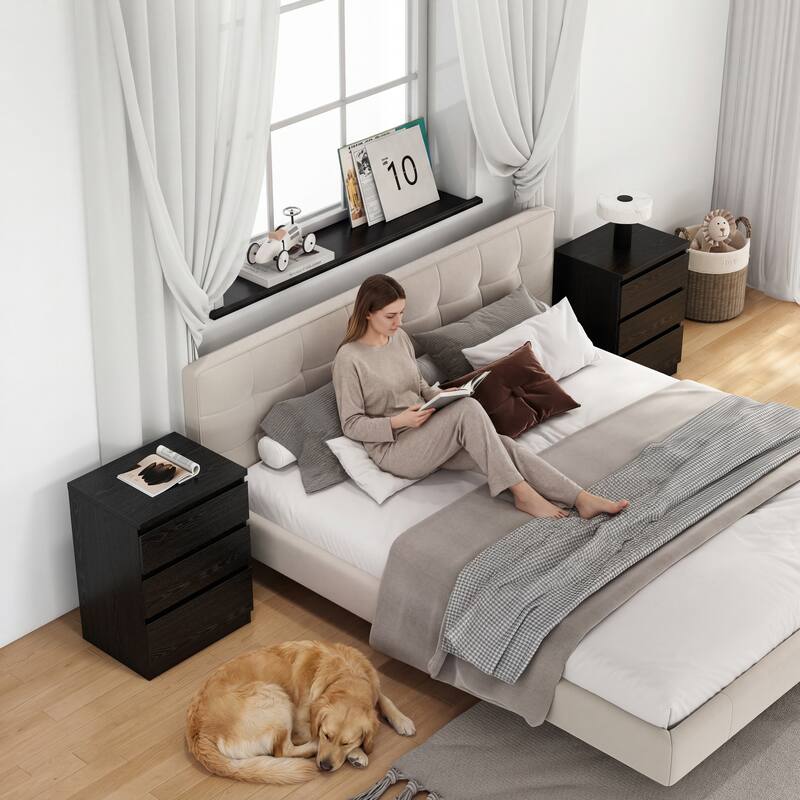 19.7"Nightstand with 3 Drawers,Set of 2,Beside Table with Drawers Handle Free Design,Thickened Top Plate,3 Drawer