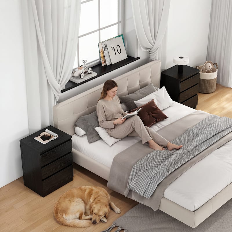 19.7-Inch Nightstand with 3 Drawers, Beside Table with Drawers Handle Free Design,Thickened Top Plate,for Bedroom,Living Room