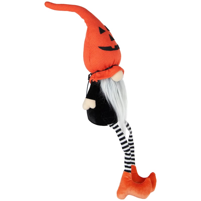 Gnome with Dangling Legs and Witch Shoes Halloween Figure - 22" - Orange and Black