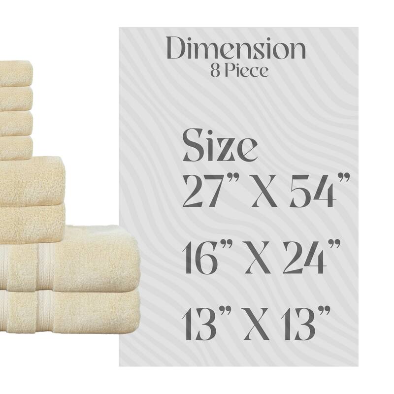 Home Weavers Elegance Essentials 550GSM Cotton Zero Twist Super Absorbent Bath Towel Set of 8