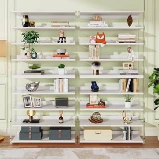 8-Tier Acrylic Bookshelf, Modern Bookcase with Wood Shelves