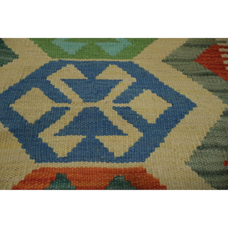 Hand Woven Oriental 100% Wool Carpet Southwestern Tribal Green Kilim Area Rug - 4' 11'' X 3' 4''